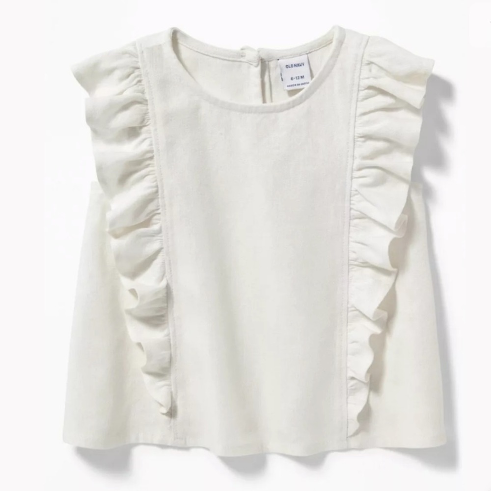 Sleeveless Ruffled Linen-Blend Top for Baby Girl